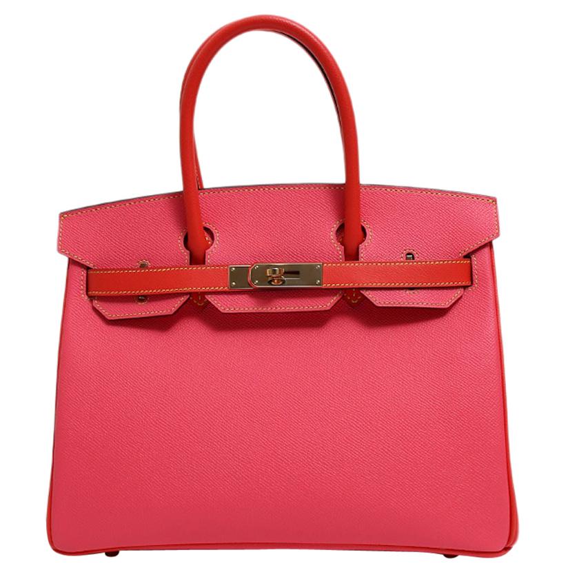 Hermes NEW Birkin 30 Pink Red Leather Gold Top Handle Satchel Tote Bag