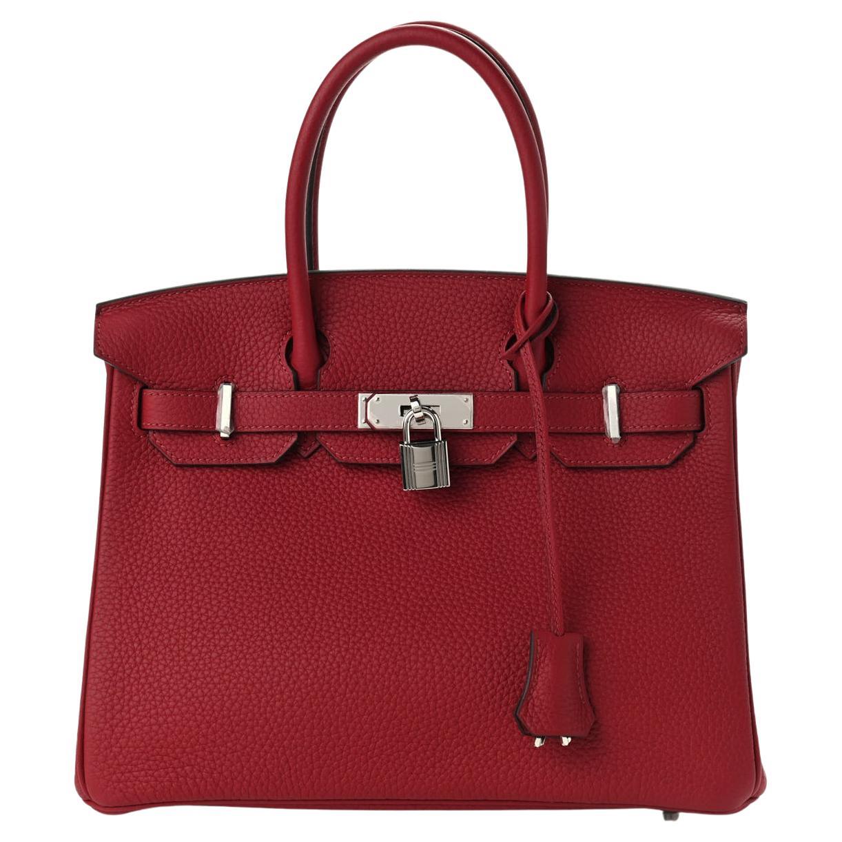 HERMES NEW Birkin 30 Red Rouge Leather Palladium Top Handle Satchel ...