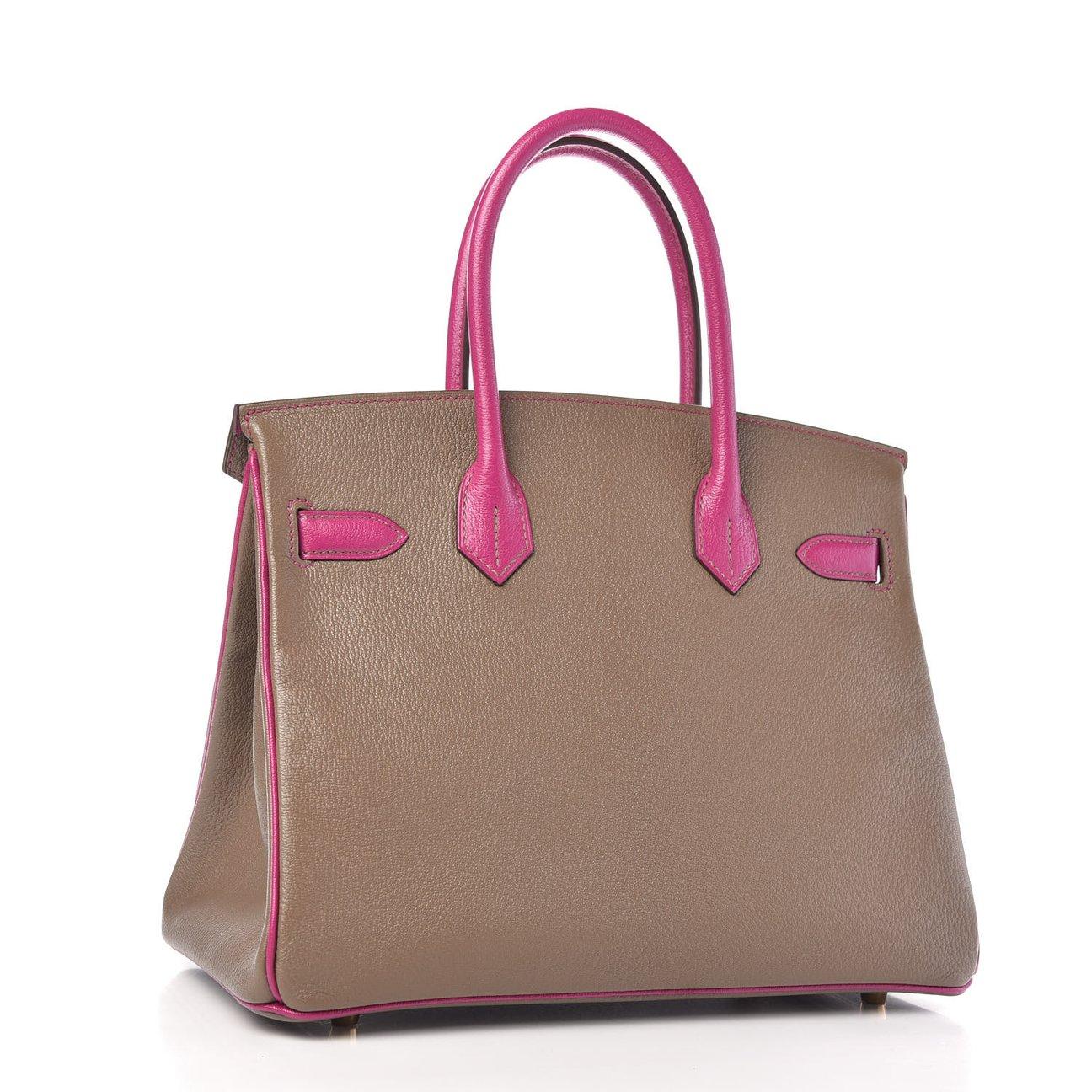 Brown HERMÈS NEW Birkin 30 Special Order Etoupe Rose Gold Leather Top Handle Tote Bag