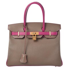 HERMÈS NEW Birkin 30 Special Order Etoupe Rose Gold Leather Top Handle Tote Bag