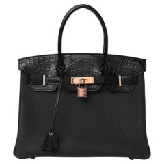 HERMES NUOVA Birkin 30 Touch Alligator Exotic Black Rose Gold Borsa Tote
