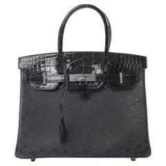 Hermès - Sac fourre-tout « Birkin 30 Touch » en alligator et palladium exotique noir, état neuf