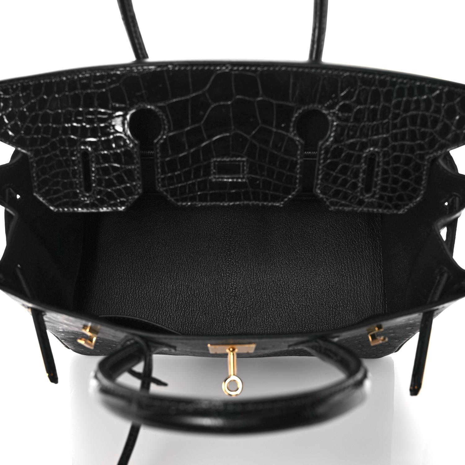Birkin 30 Touch Schwarze Straußenleder Exotische Gold Tote Bag von Hermès Damen im Angebot