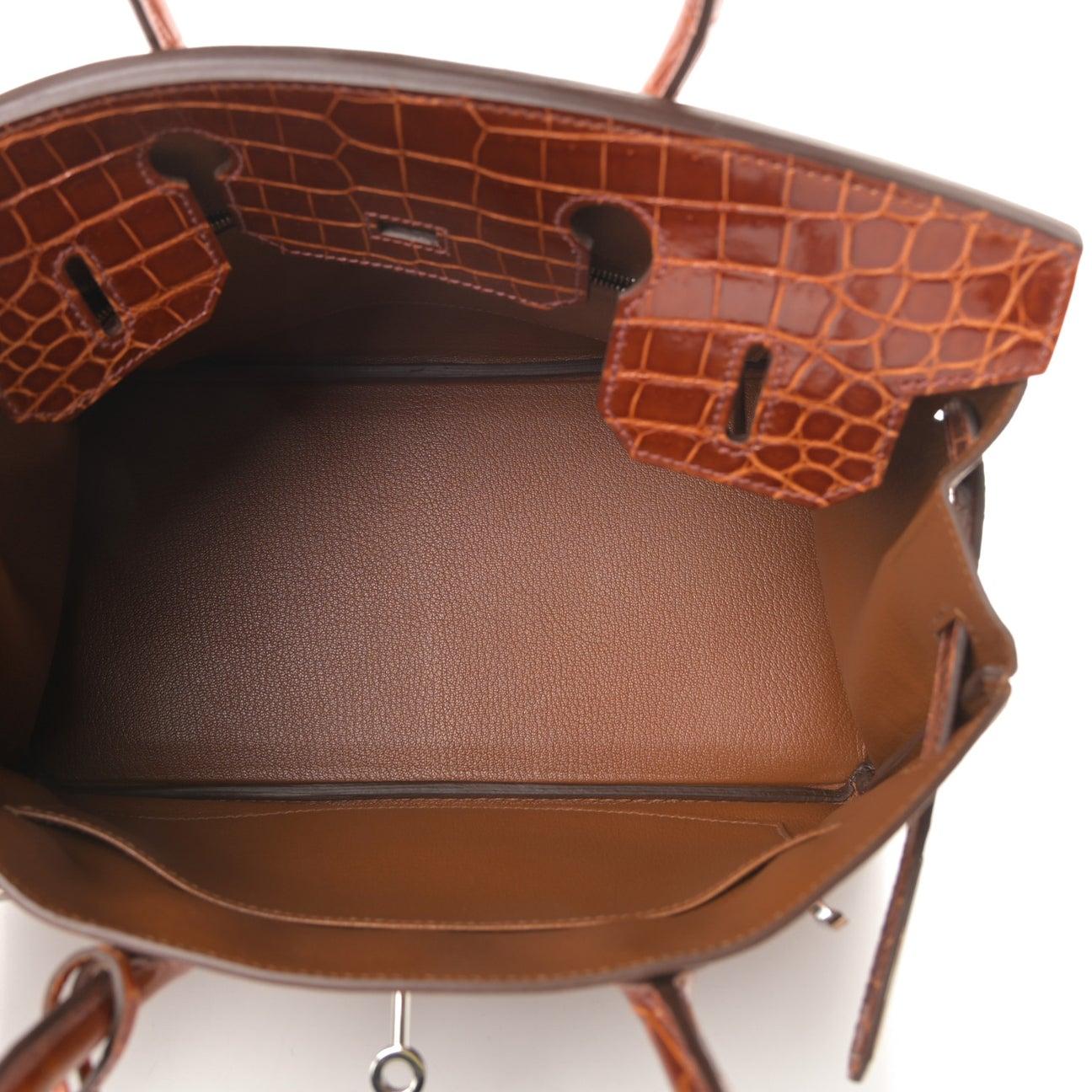 Women's HERMES NEW Birkin 30 Touch Cognac Leather Crocodile Exotic Palladium Tote Bag