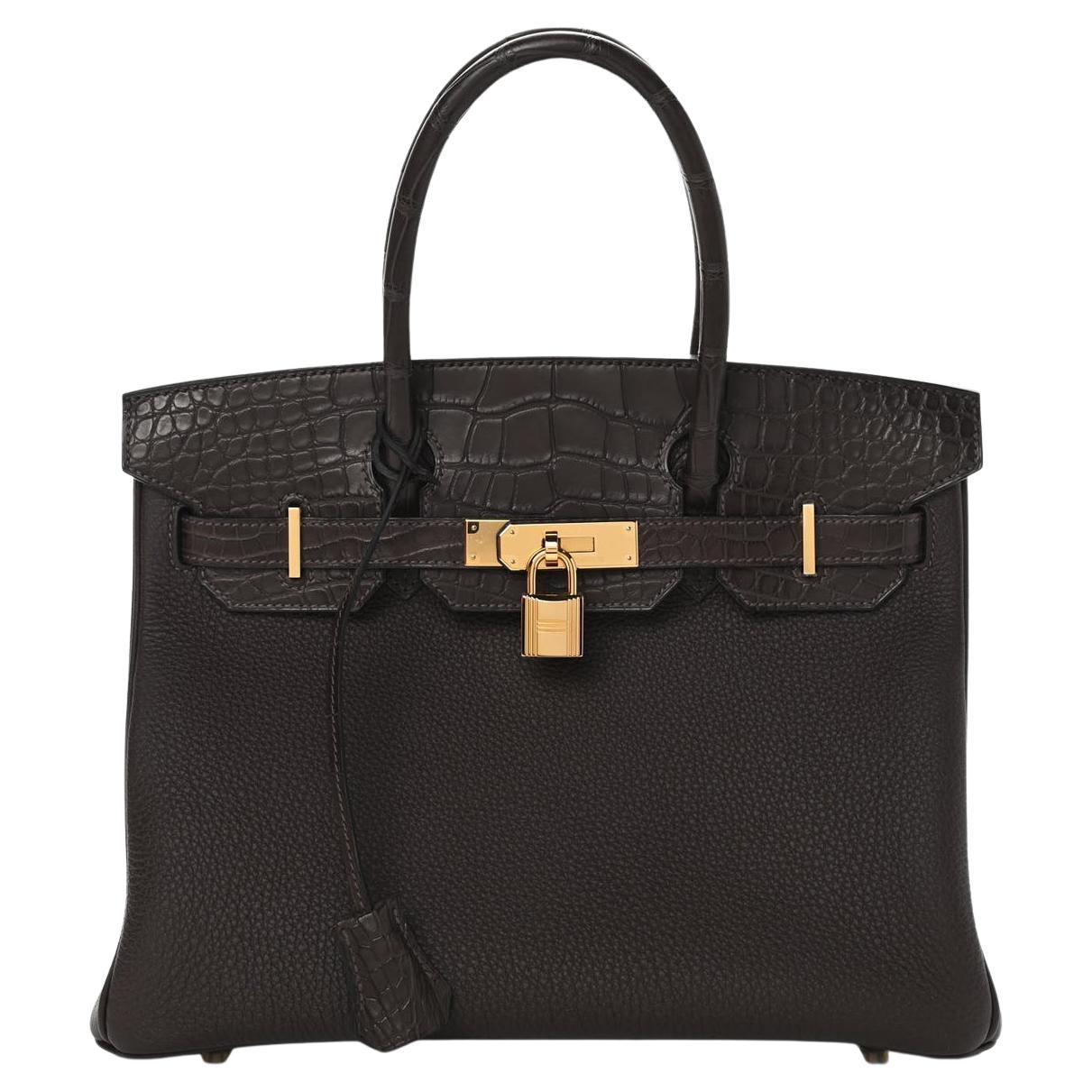 HERMES NEW Birkin 30 Touch Dark Brown Alligator Exotic Leather Gold Tote Bag