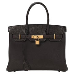 HERMES NEW Birkin 30 Touch Dark Brown Alligator Exotic Leather Gold Tote Bag