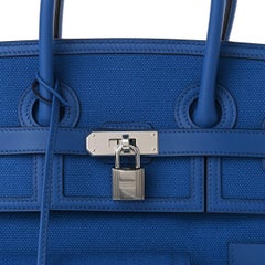 HERMES NEW Birkin 35 Cargo Blue Toile Canvas Swift Leather Palladium Tote Bag