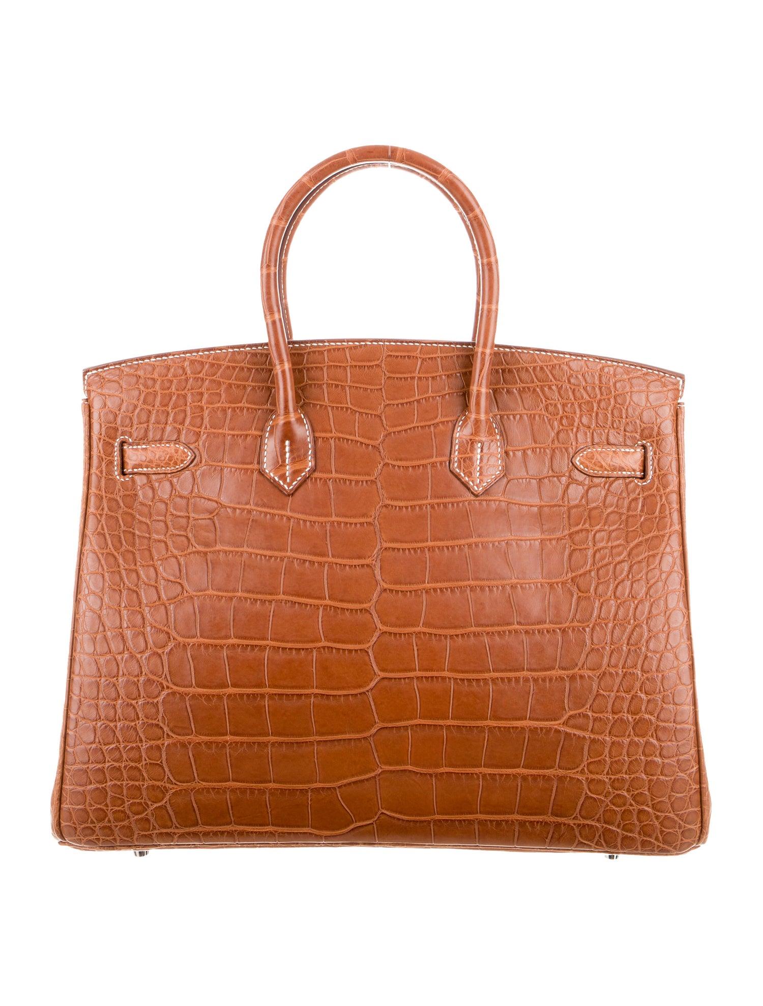 Orange Hermes NEW Birkin 35 Cognac Alligator Exotic Top Handle Satchel Tote Bag in Box 