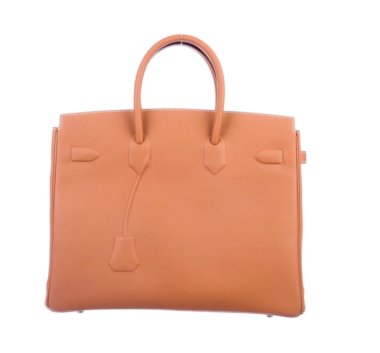 Women's Hermes NEW Birkin 35 Cognac Brown Palladium Top Handle Satchel Tote Bag in Box