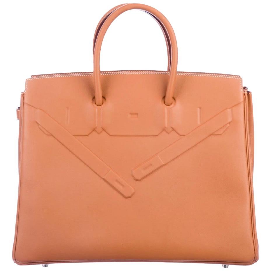 Hermes NEW Birkin 35 Cognac Brown Palladium Top Handle Satchel Tote Bag in Box