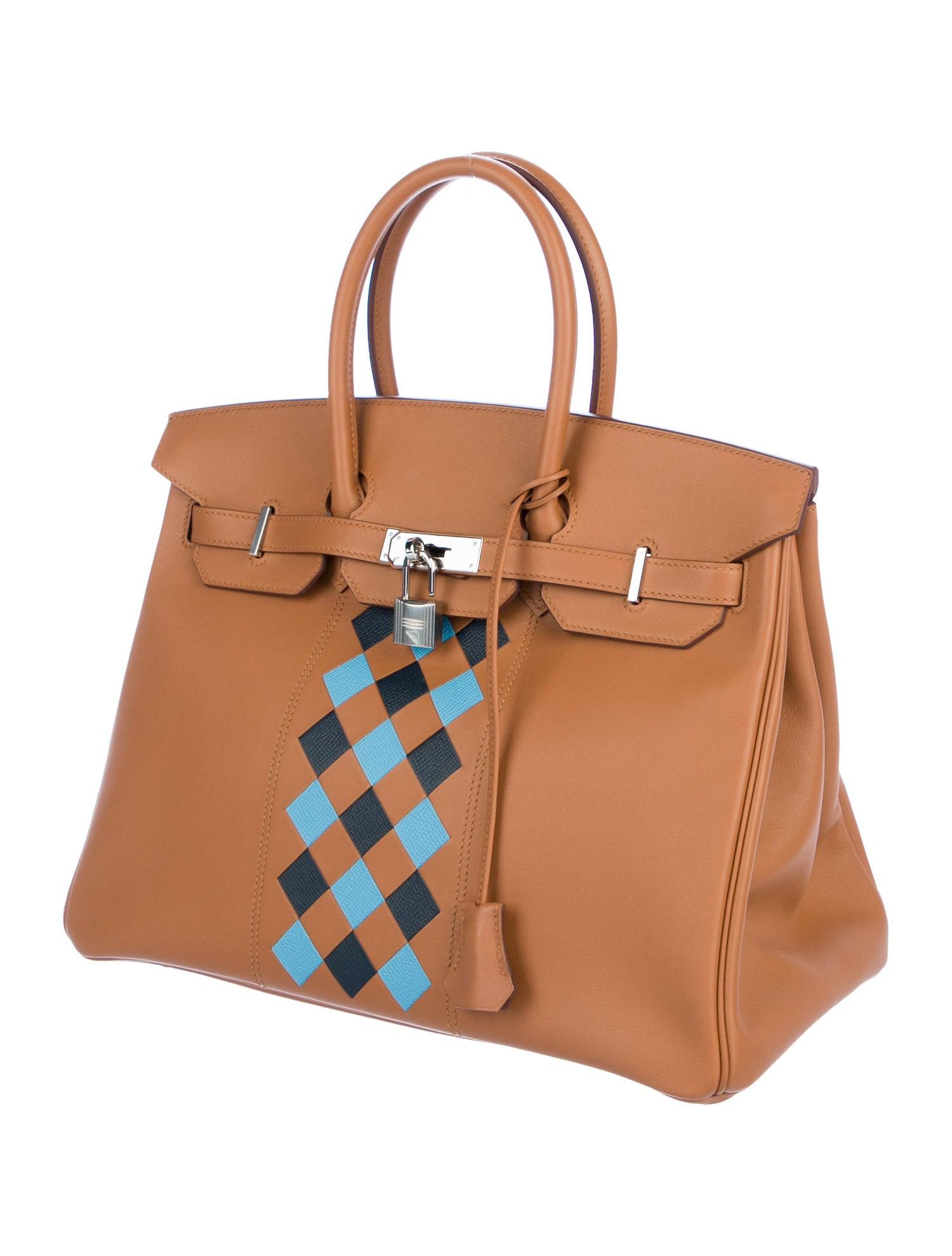 Hermes NEW Birkin 35 Cognac Checker Leather Top Handle Satchel Tote Bag in Box  (Orange)