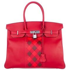Hermes NEW Birkin 30 Red Checker Leather Top Handle Satchel Tote Bag in Box 