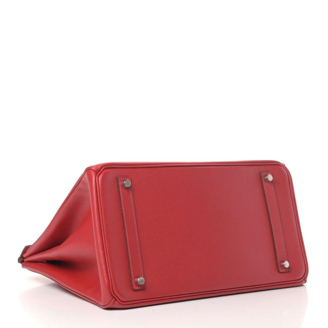 Women's HERMES NEW Birkin 35 Red Epsom Leather Palladium Top Handle Tote Bag