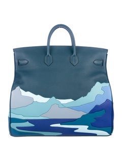 Hermes NEW Birkin 50 Special Order Blue Travel Top Handle Satchel Tote Bag