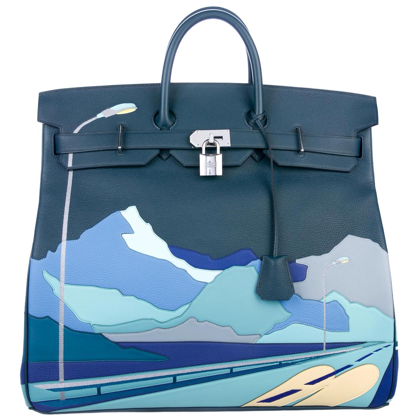 Hermes NEW Birkin 50 Special Order Blue Travel Top Handle Satchel Tote Bag 