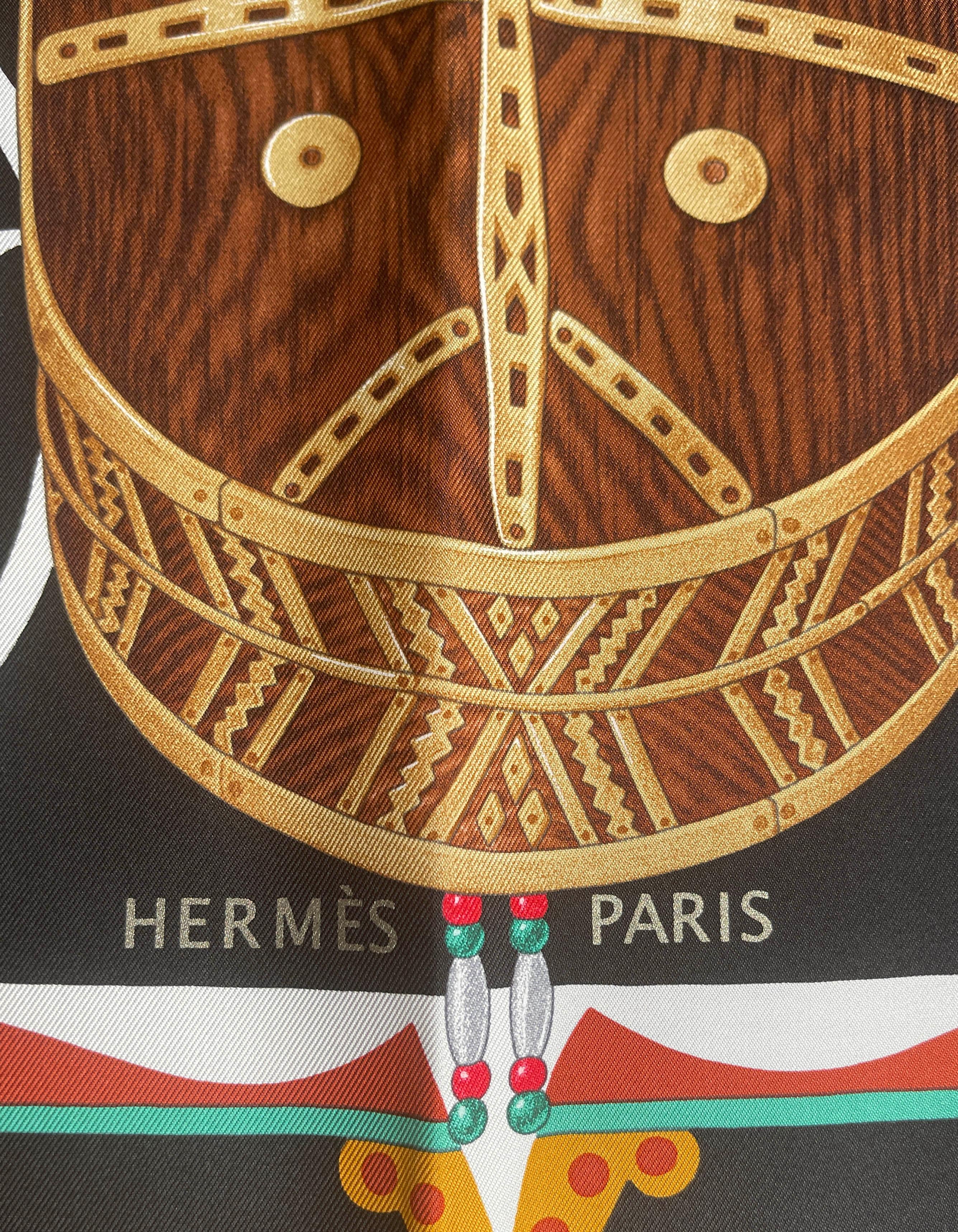 Women's Hermes NEW Black/ Acajou/ Menthol Le Regard De L'Arctique 90cm Silk Scarf