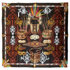 Hermes NEW Black/ Acajou/ Menthol Le Regard De L'Arctique 90cm Silk Scarf