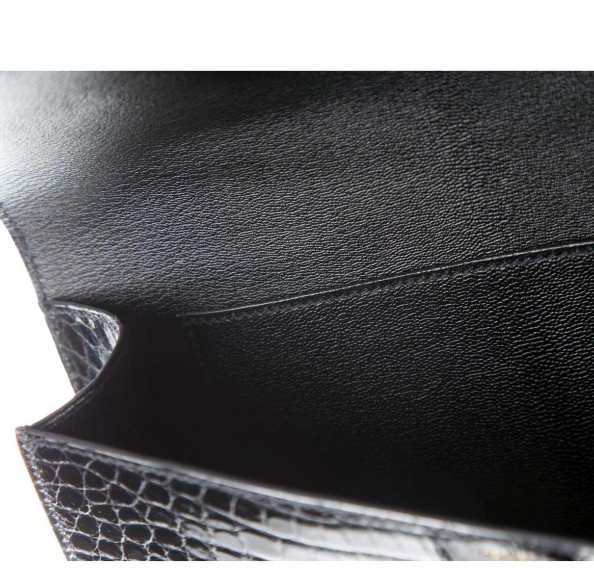 Women's Hermes NEW Black Alligator Leather Buckle Evening Envelope Clutch Flap Bag