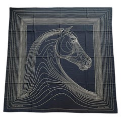 Hermes NEW Schwarz Beige Pegase Paysage 140 Seiden-Kaschmir-Schal von C. Renonciat