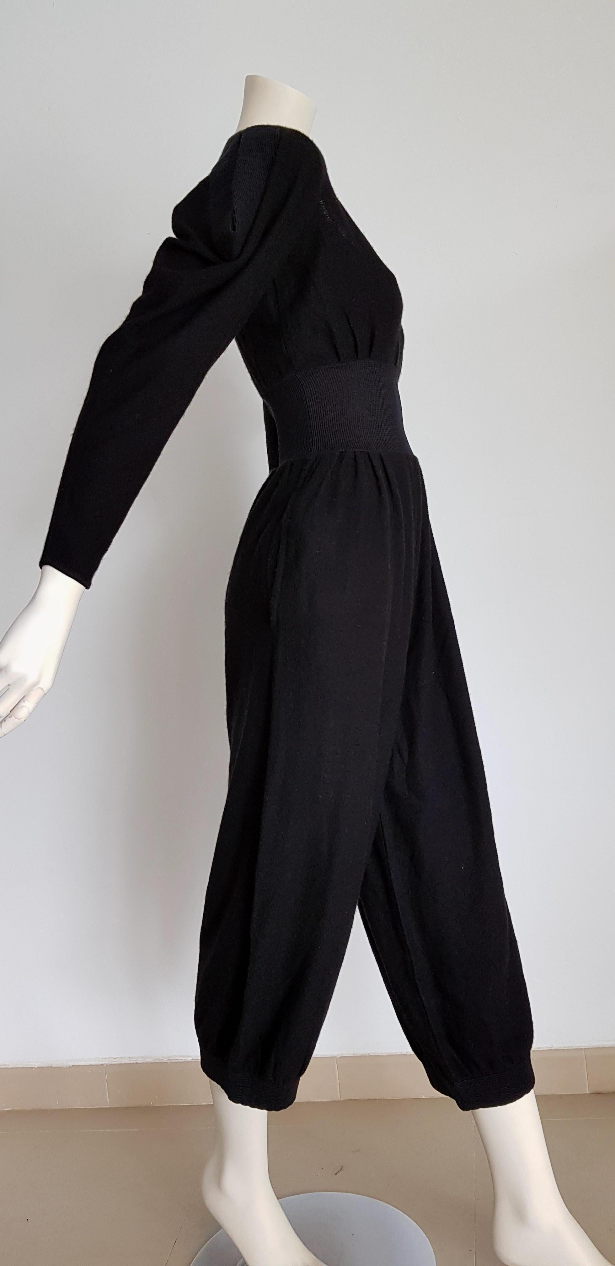 HERMES black cashmere and silk jumpsuit with elasticated waistband - Unworn, New.

SIZE: equivalent to about Small / Medium, please review approx measurements as follows in cm. 
JUMPSUIT: lenght 126, chest underarm to underarm 47, bust circumference