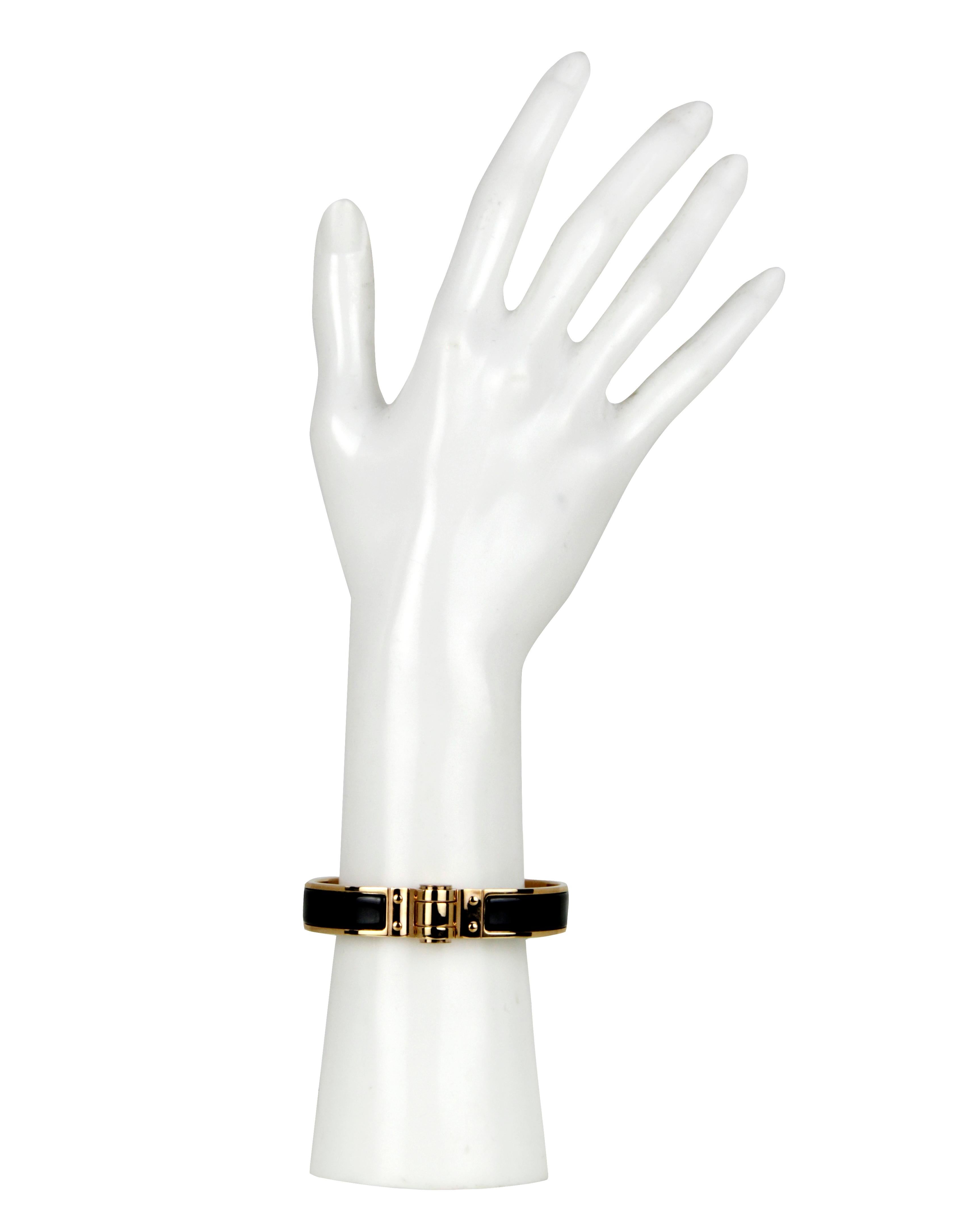 Hermes NEW Black/ Rose Gold Narrow Hinged Bracelet sz M
Made In: France
Color: Black, rose gold 
Materials: Rose gold plated metal, enamel
Hallmarks: 