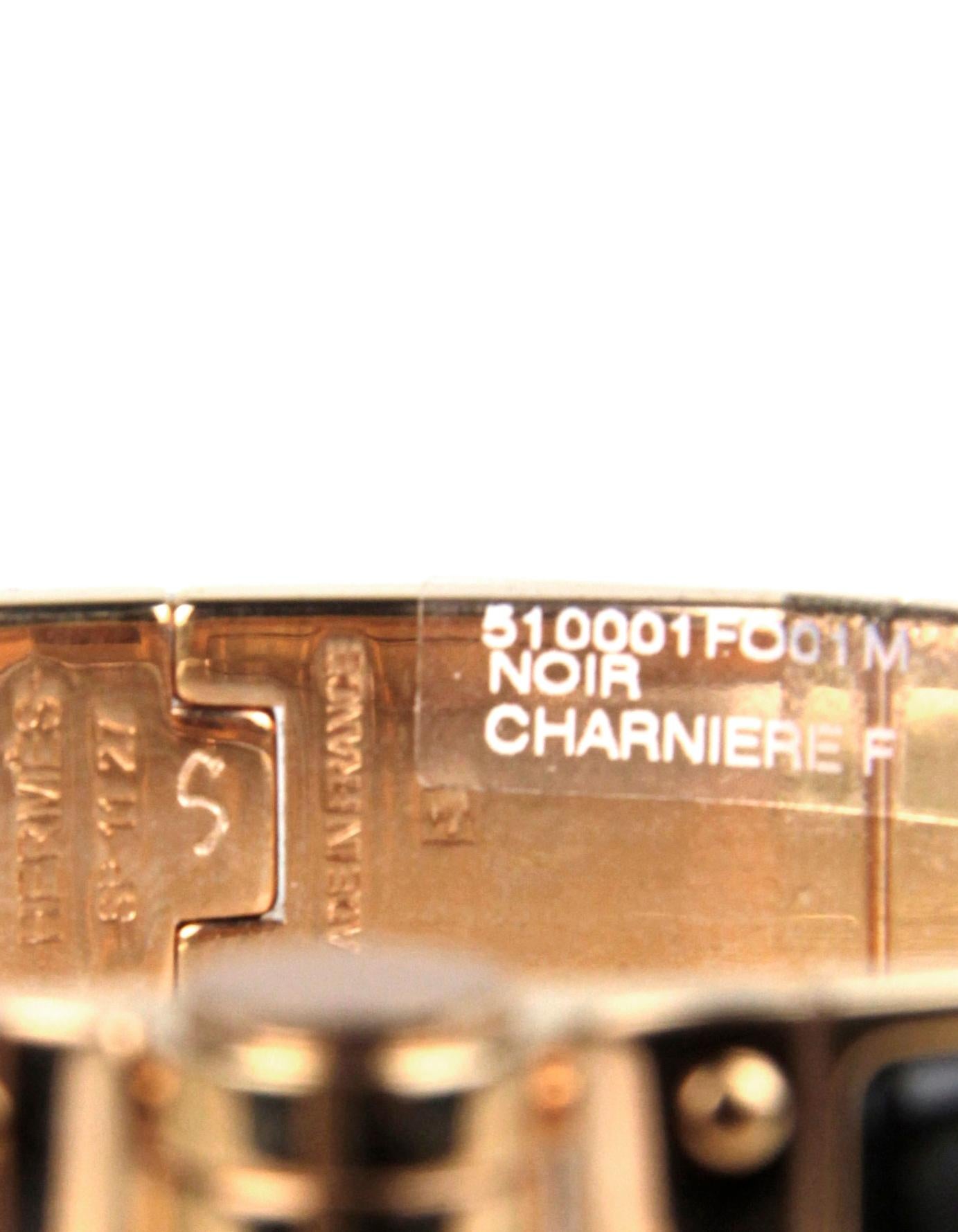 Hermes NEW Schwarz Emaille/ Rose Gold Schmales Scharnier Armband sz M im Angebot 1