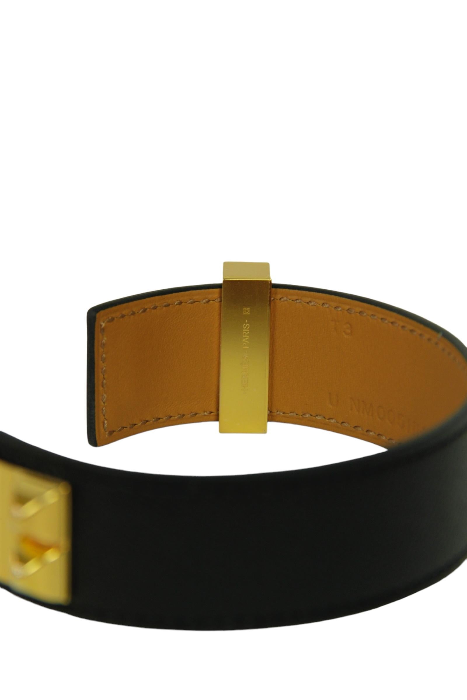 Hermes NEW Black/Gold Collier de Chien 24 Bracelet sz T3 In Excellent Condition In New York, NY