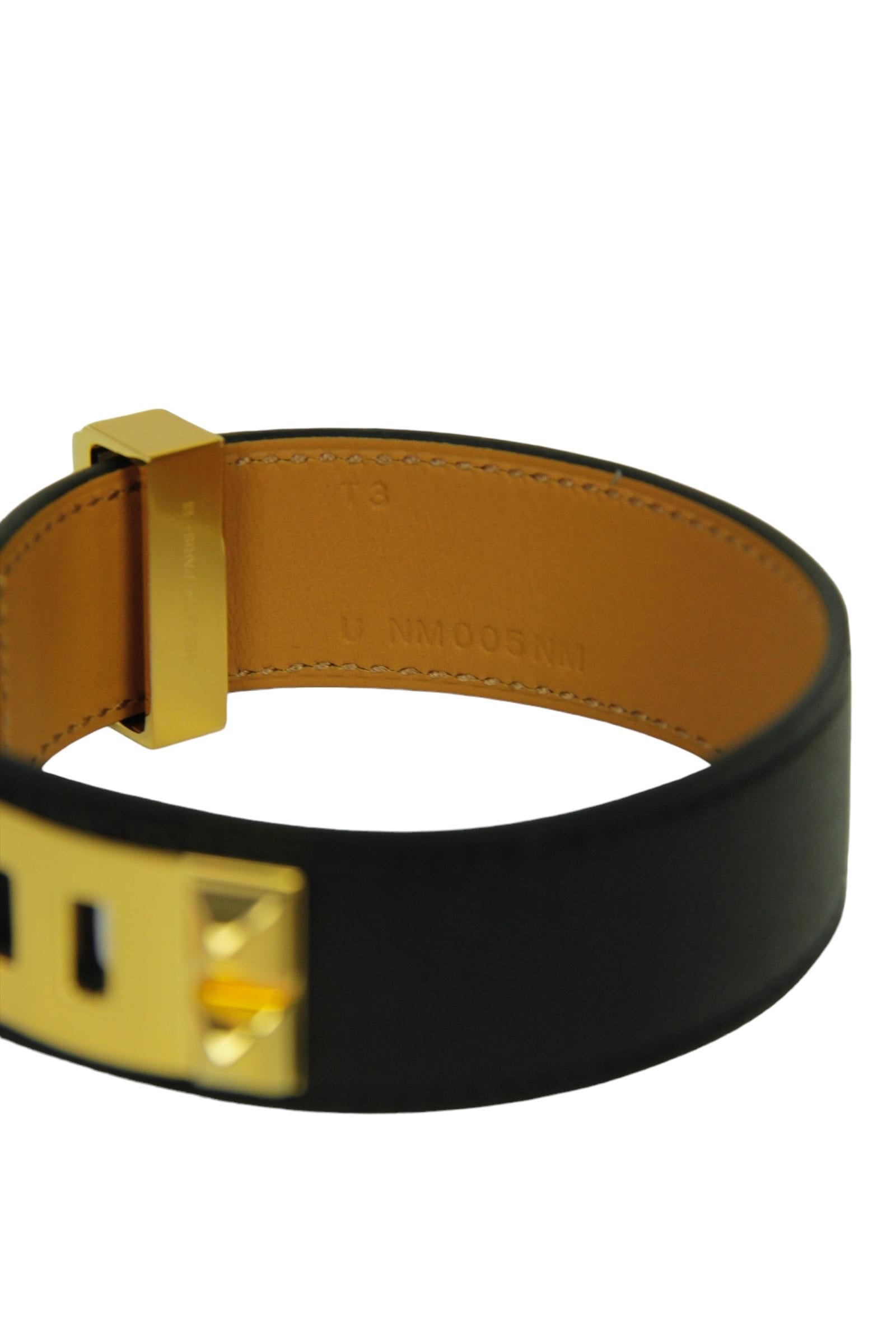 Women's Hermes NEW Black/Gold Collier de Chien 24 Bracelet sz T3