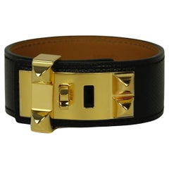 Hermes NEW Black/Gold Collier de Chien 24 Bracelet sz T3