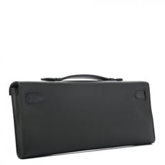 HERMES Black Kelly Cut Swift Leather Gold  Pochette Evening Clutch Flap Bag