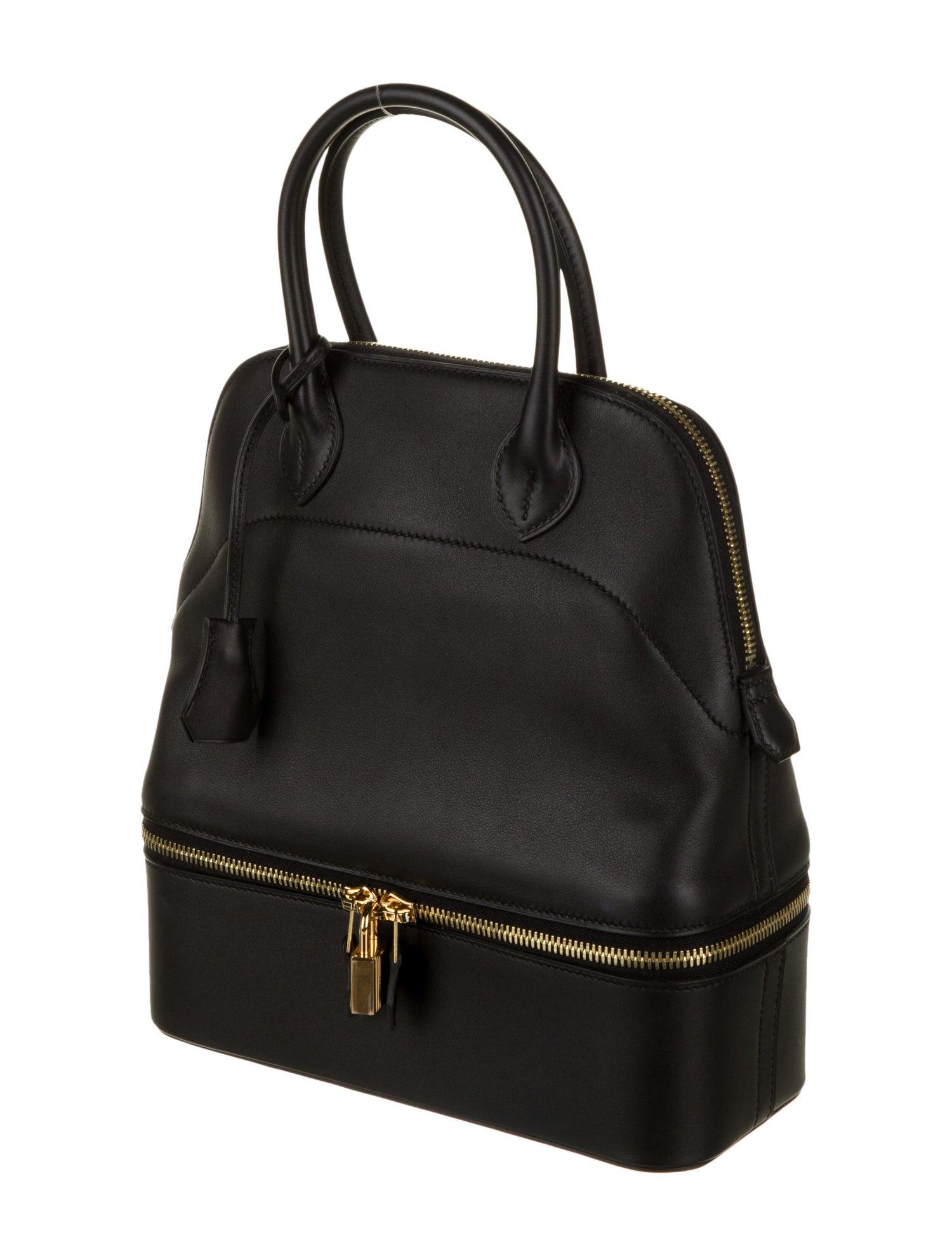 Hermes NEW Black Leather Gold Top Handle Satchel Men's Women's Travel Tote Bag 1
