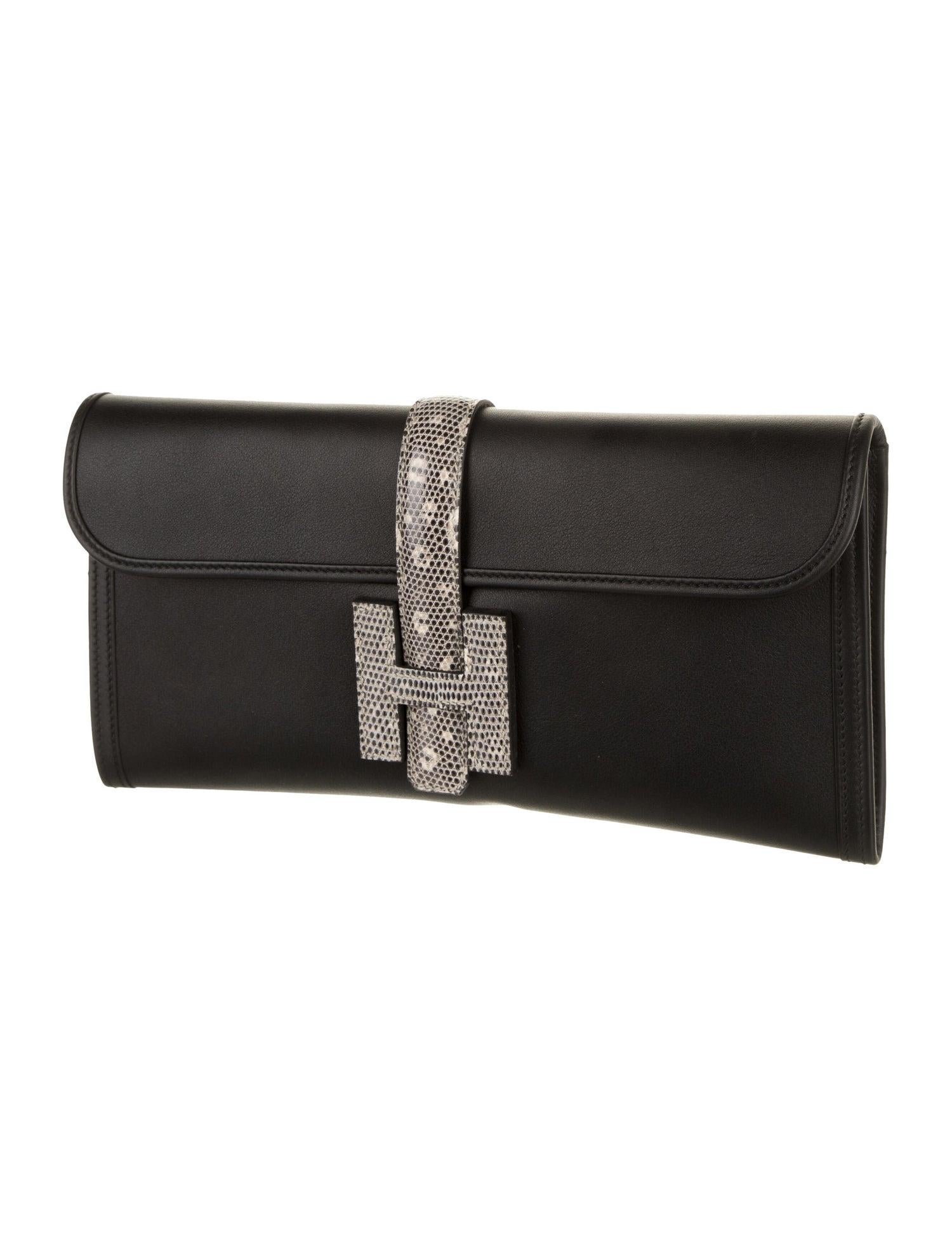 Women's Hermes NEW Black Leather Lizard 'H' Logo Envelope Evening Clutch Bag in Box 