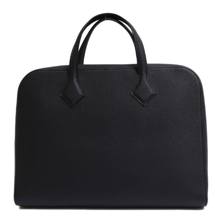 Hermes NEW Black Leather Men's Women's Travel Laptop Business Briefcase ...