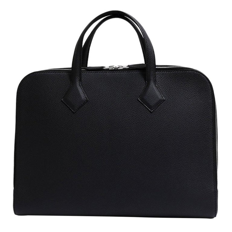 Hermes NEW Black Leather Men's Women's Travel Laptop Business Briefcase Bag  For Sale at 1stDibs