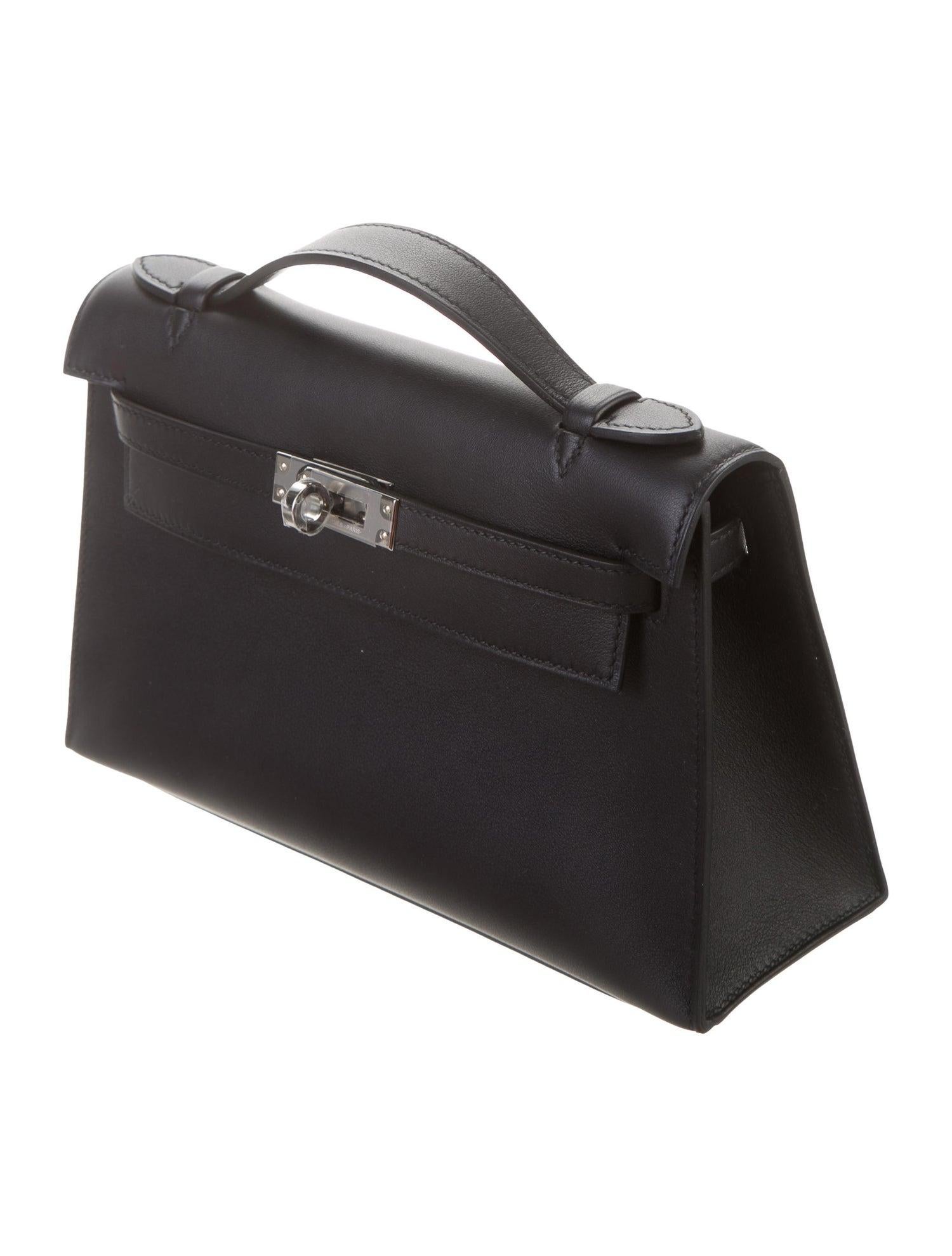 Women's Hermes NEW Black Leather Palladium Top Handle Satchel Small Tote Bag in Box For Sale