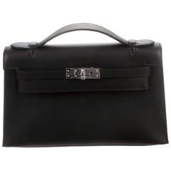 Hermes NEW Black Leather Palladium Top Handle Satchel Small Tote Bag in Box