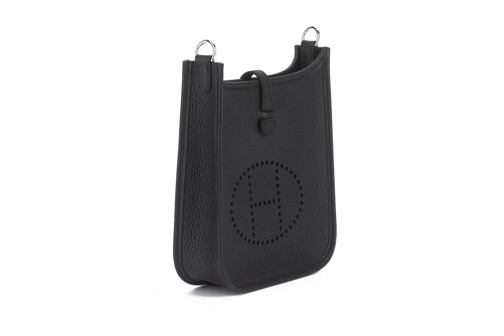 Hermès New Black Mini Evelyne Clemence In New Condition For Sale In West Hollywood, CA
