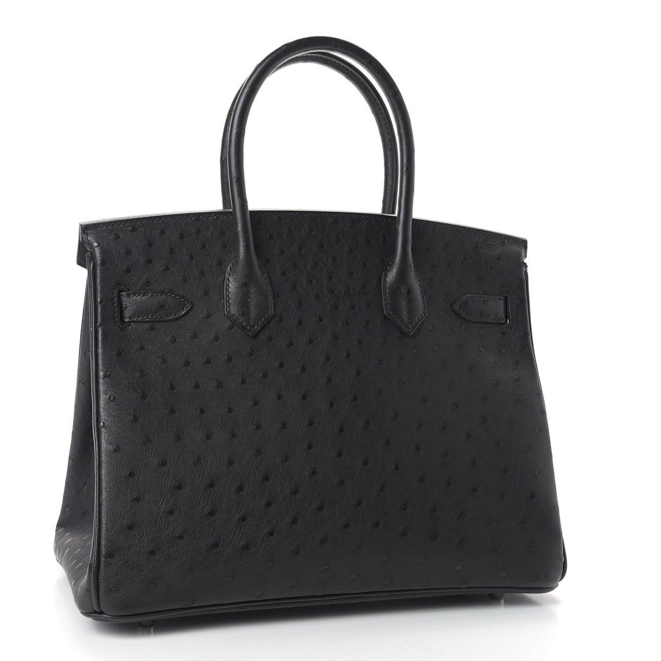 HERMES NEW Black Ostrich Exotic Leather Palladium Top Handle Tote Bag 1