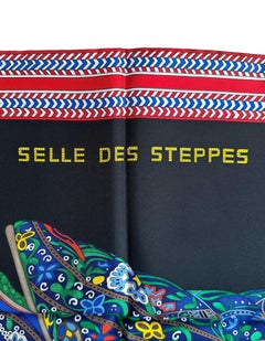 Hermes NEW Black/ Rouge/ Multicolor Selle Des Steppes 90cm Silk Scarf