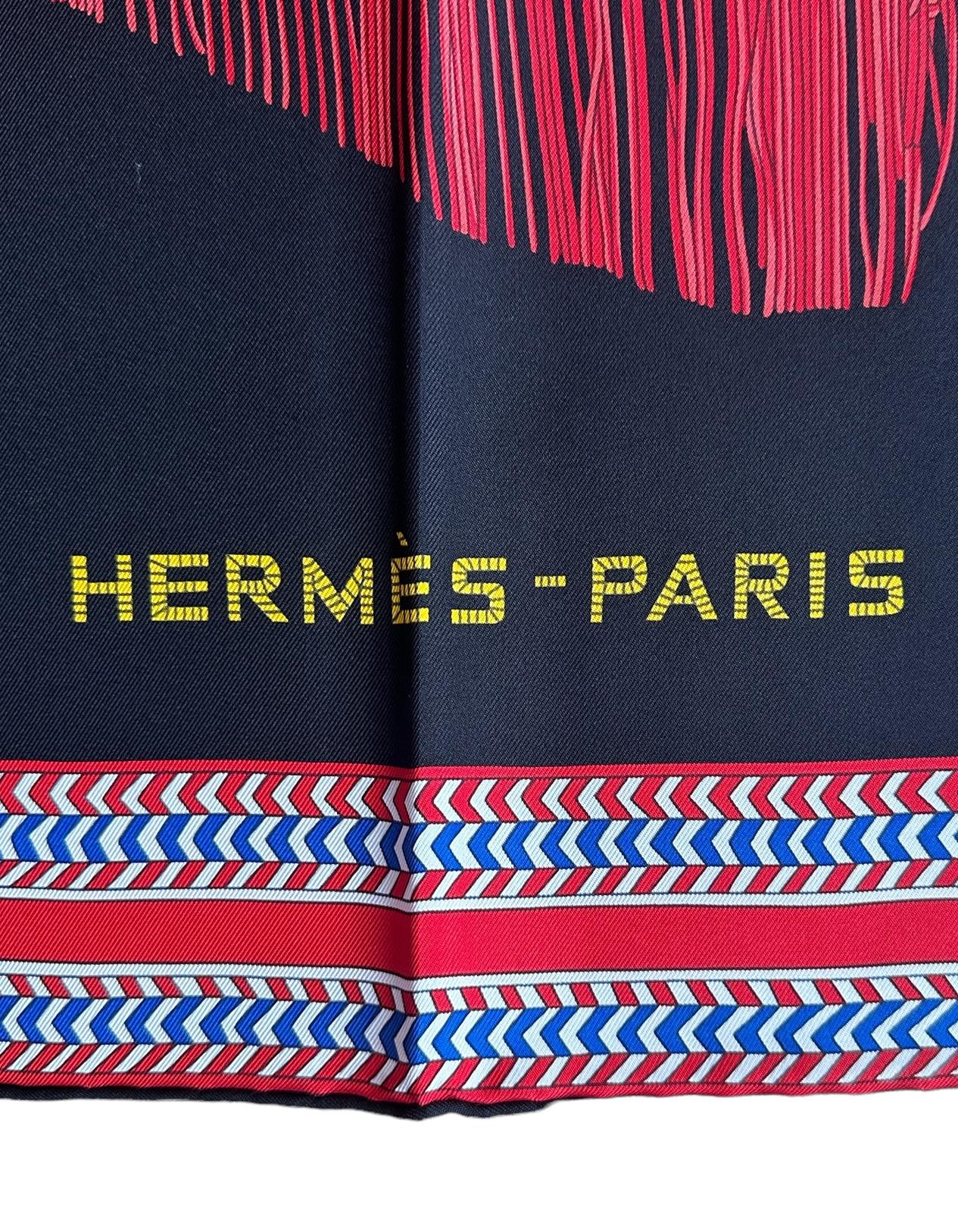 Women's Hermes NEW Black/ Rouge/ Multicolor Selle Des Steppes 90cm Silk Scarf