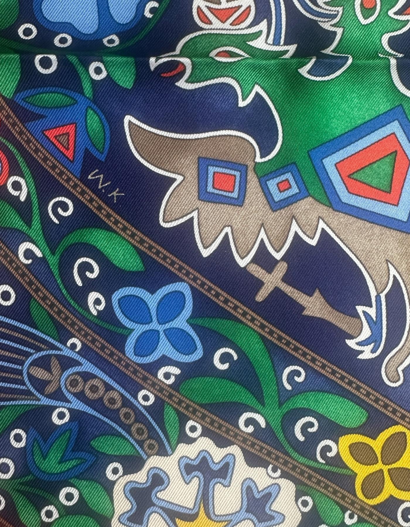 Hermes NEW Black/ Rouge/ Multicolor Selle Des Steppes 90cm Silk Scarf 1