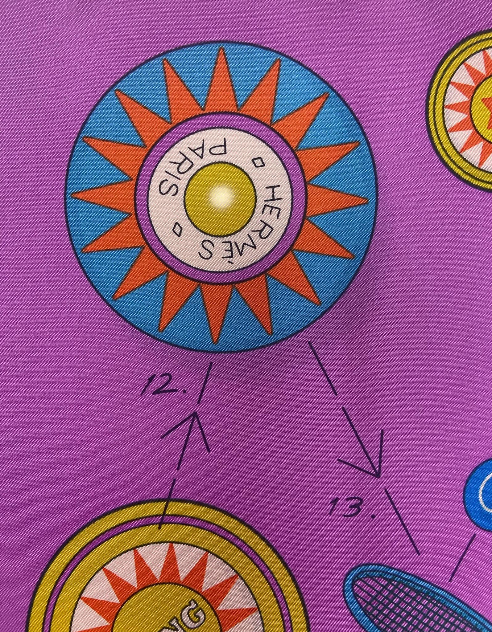 Hermes NEW Blanc/ Cyclamen Tea for Two 90cm Silk Scarf Beige en venta