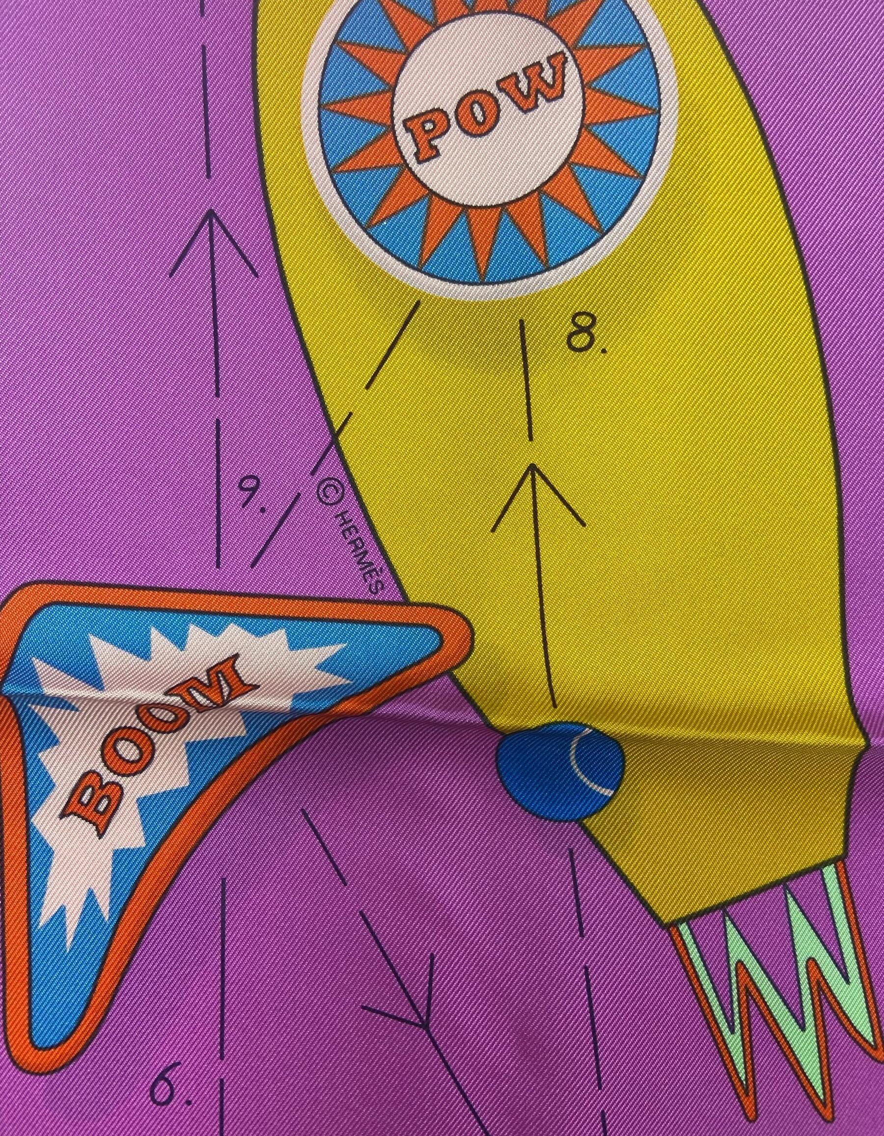 De las mujeres Hermes NEW Blanc/ Cyclamen Tea for Two 90cm Silk Scarf en venta