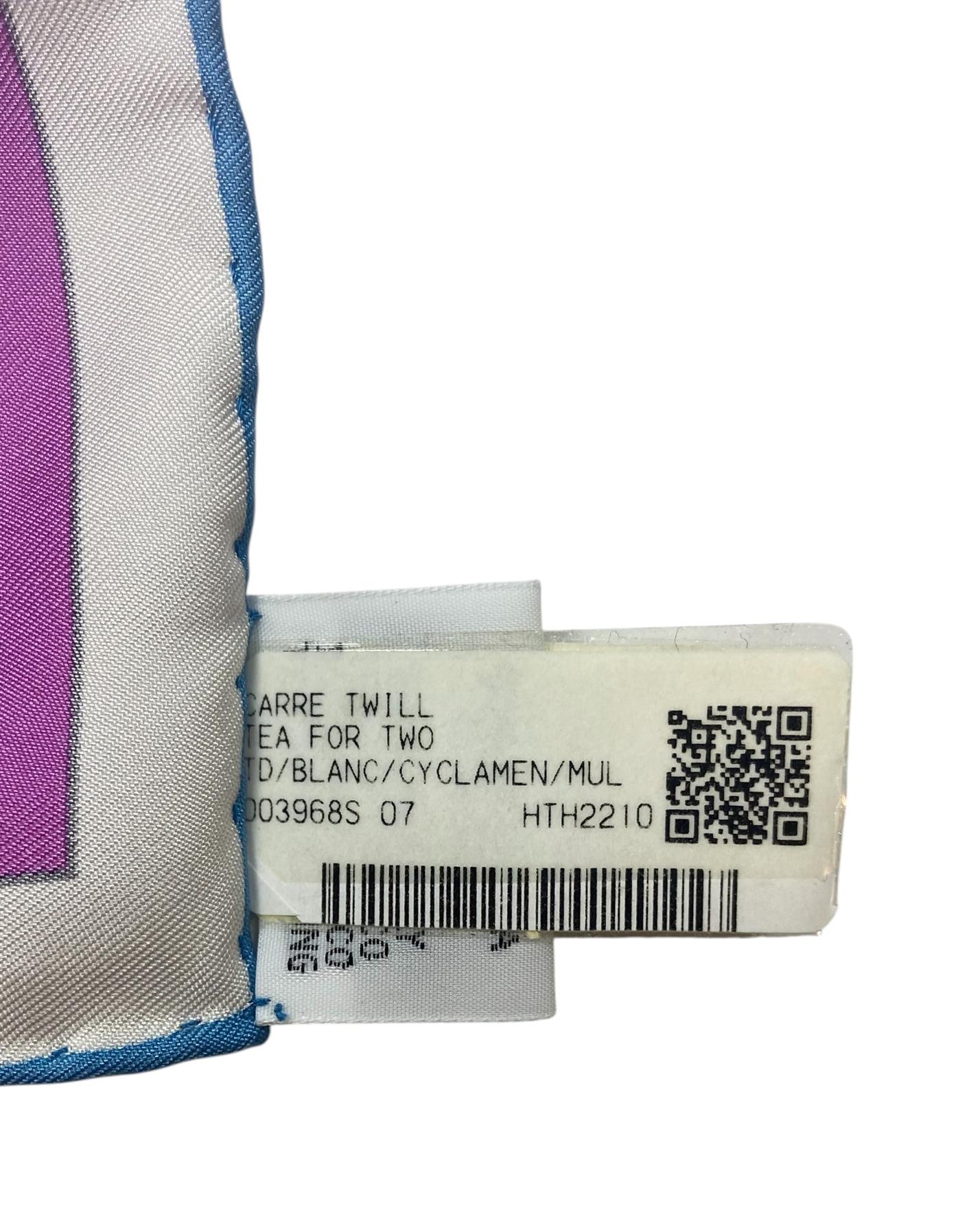 Hermes NEW Blanc/ Cyclamen Tea for Two 90cm Silk Scarf en venta 2