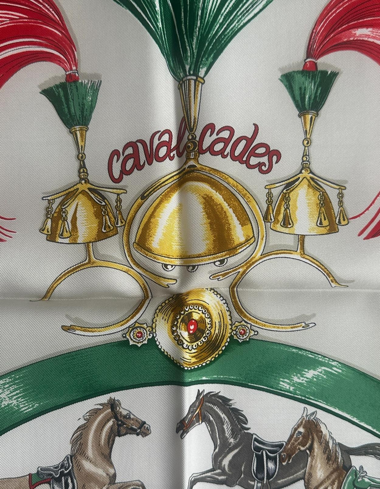 Gray Hermes NEW Blanc/Gris Perle Cavalcades 90cm Silk Scarf by Laurence Bourthoumieux For Sale