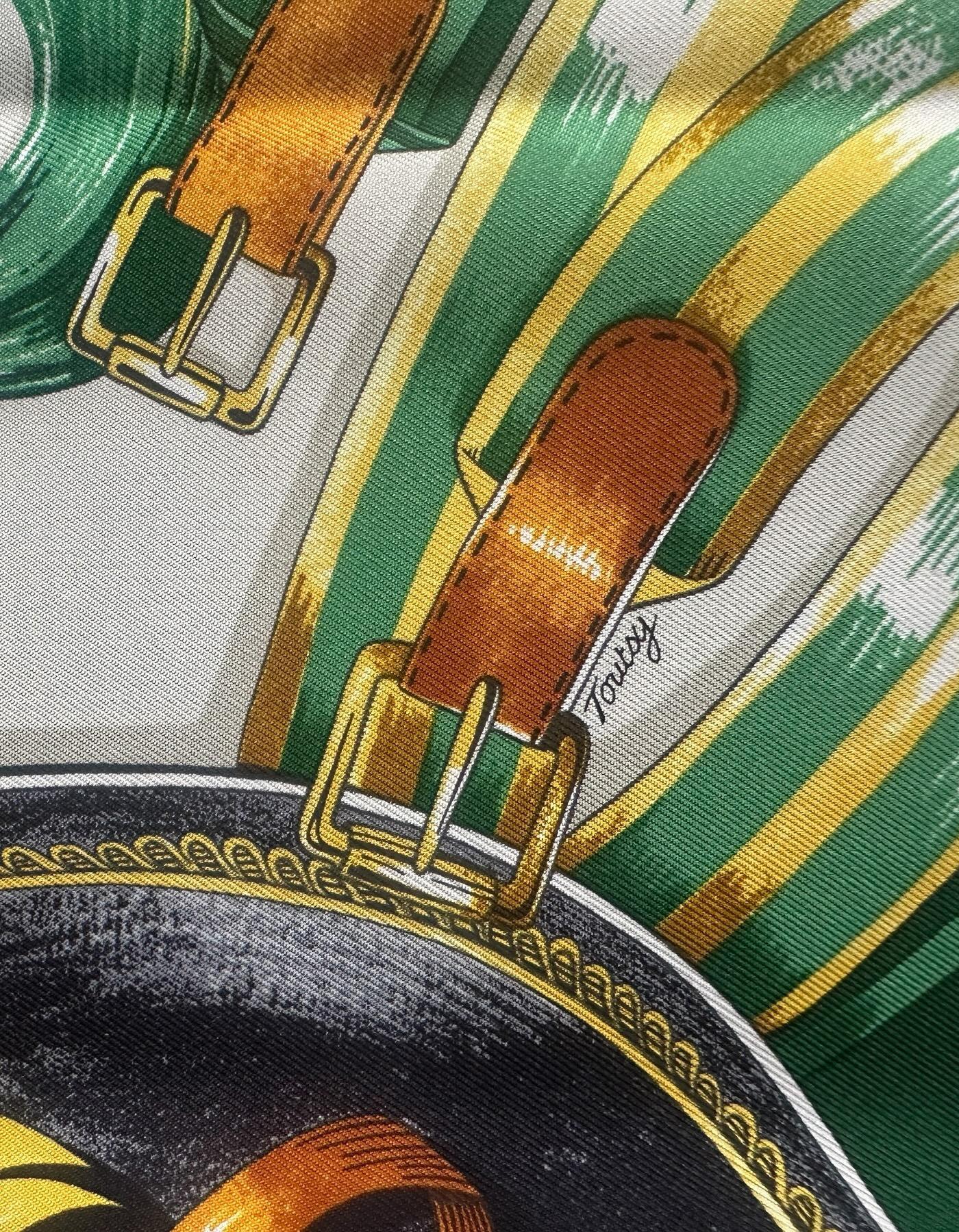 Hermes NEW Blanc/Gris Perle Cavalcades 90cm Silk Scarf by Laurence Bourthoumieux In Excellent Condition For Sale In New York, NY