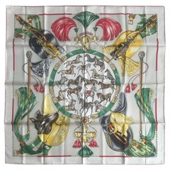 Hermes NEW Blanc/Gris Perle Cavalcades 90cm Silk Scarf by Laurence Bourthoumieux
