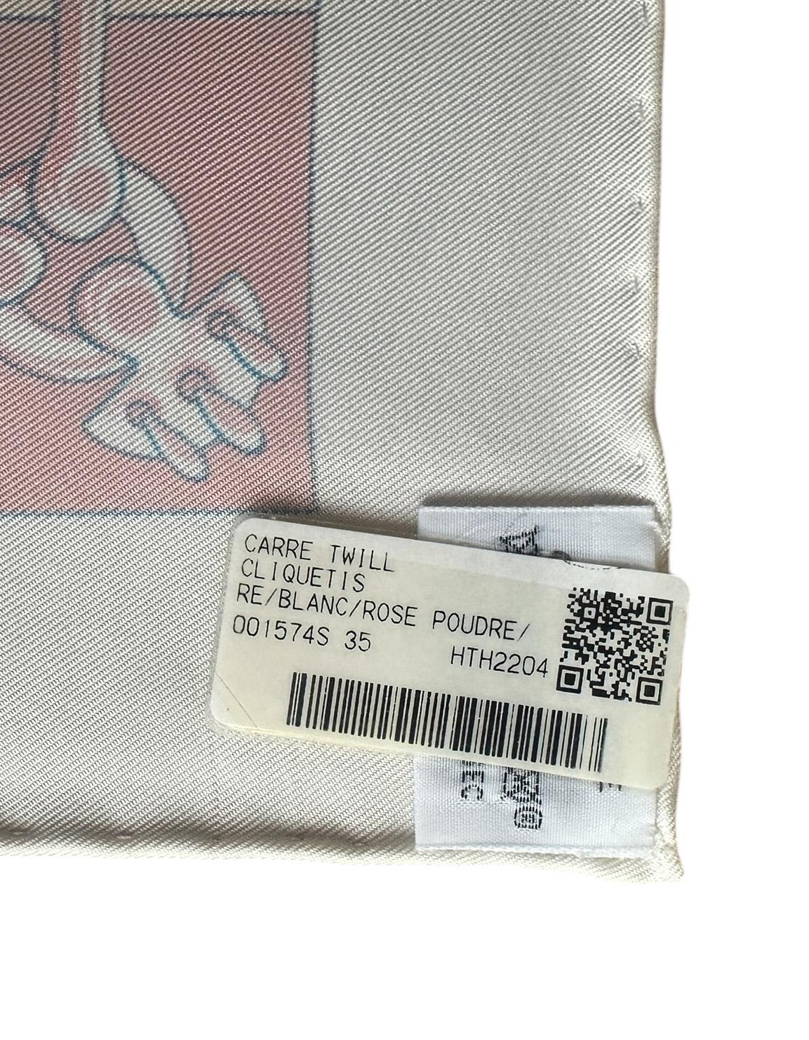Women's Hermes NEW Blanc/ Rose Poudre Cliquetis 90cm Silk Scarf