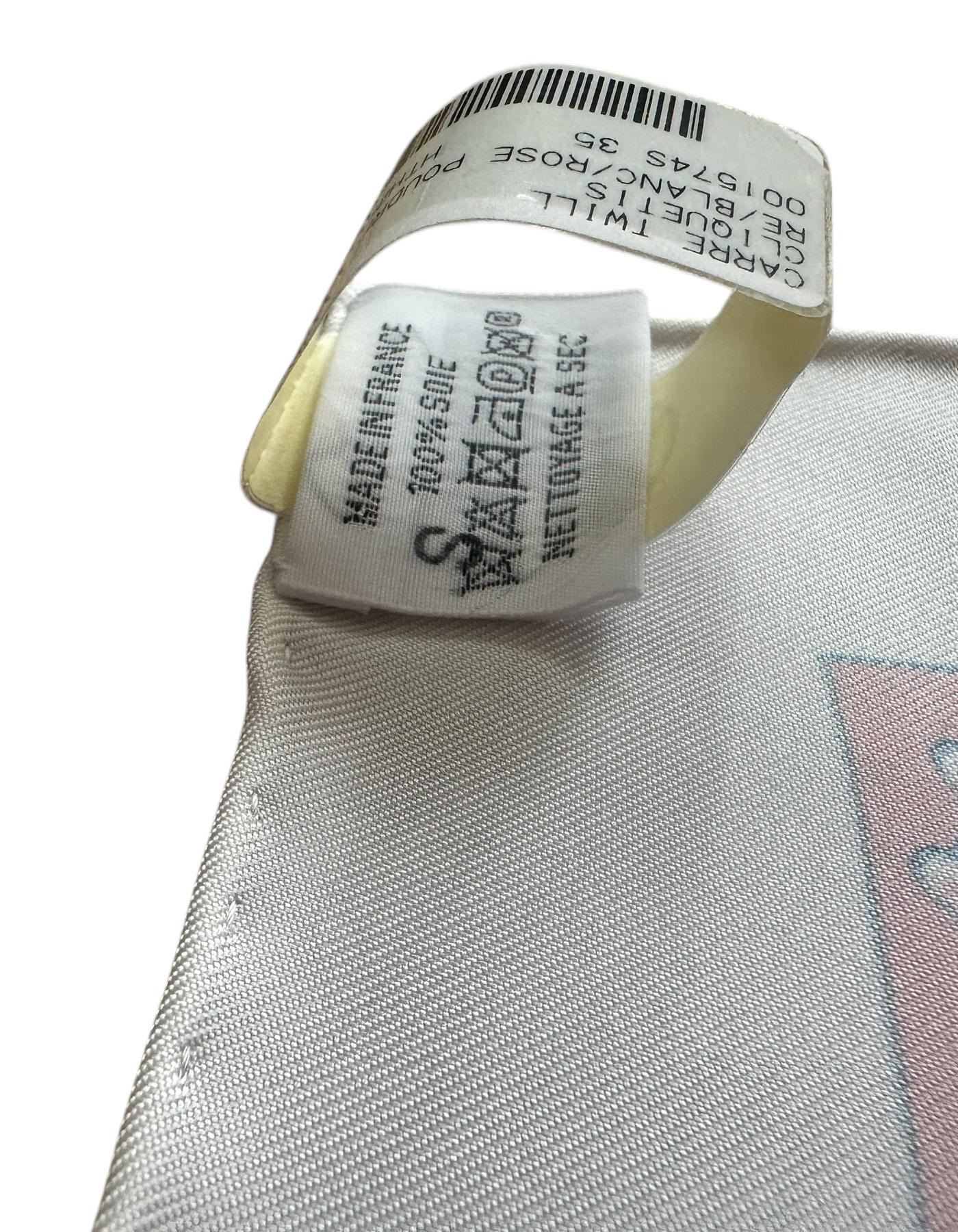 Hermes NEW Blanc/ Rose Poudre Cliquetis 90cm Silk Scarf 1