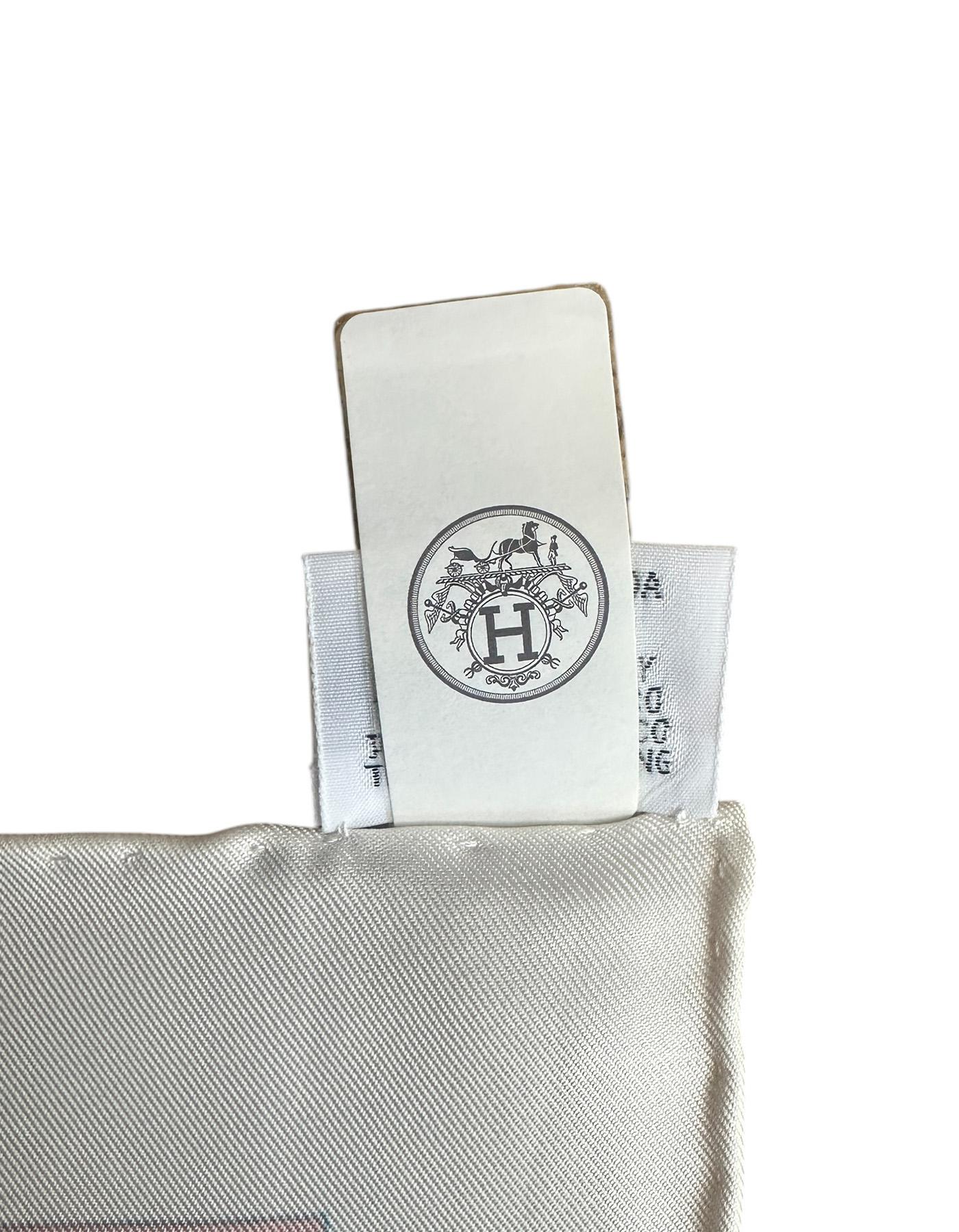 Hermes NEW Blanc/ Rose Poudre Cliquetis 90cm Silk Scarf 2